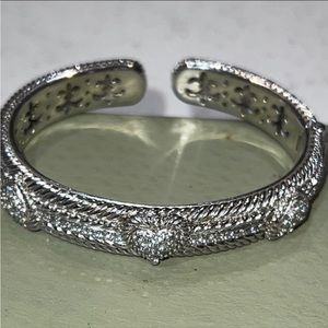JUDITH RIPKA 925 CZ Cable Hearts Hinged Bangle